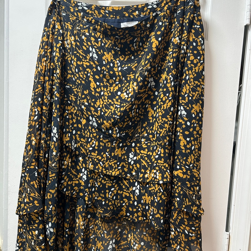 Skies Are Blue Black and Gold Floral High Low Skirt